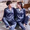 Homens sleepwear casais mulheres homens outono masculino manga longa pijamas conjuntos de seda cetim casual lounge wear amantes roupas unisex olhar