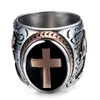 Bague croix celtique médiévale en acier inoxydable pour hommes, Punk, anneaux Rock, argent et noir, taille 7-13310q