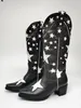 Boot Western Boots Embroidered Fashion Chunky Heel Shoes Woman Star Design Slip On Cowboy Cowgirl Boots Black Brand 230928