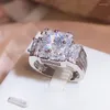 Clusterringen Mode T Vierkant Ronde Rechthoekige Volledige Diamanten Paarring Voor Vrouwen Man Geometrische Verzilverde Verlovingscadeau Sieraden