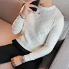 Men's Sweaters 2023 Stretchable Jacquard Woven Winter Crew Neck Sweater Slim Fit Pullover Knitwear Blue Fashionable Check Pattern