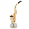 Objets décoratifs Figurines Instrument Modèle Musical Miniature Saxophone Alto Réplique avec Support et Étui Ornements Plaqués Or 230928