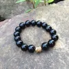 SN0366 Natuursteen Mode 12mm Zwarte Kralen Steen Armband Mannen Mala Yoga Boeddha armband kerstcadeau sieraden 290 K