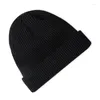 Baretten Effen Kleur Gebreide Muts Punk Hip Hop Mutsen Voor Mannen Vrouwen Metalen Pin Ring Brimless Meloen Cap Winter Warm gehaakte Motorkap Gorras