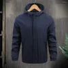 Herrenjacken Männer Casual Mit Kapuze Trenchcoat Langarm Elastische Bündchen Reißverschluss Knopfleiste Taschen Windjacke Einfarbige Outwear Streetwear