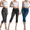 Leggings da donna 3/4 Lunghezza Denim sintetico Pantaloni capri da donna Pantaloni elasticizzati Hip Lift Collant slim fit Streetwear femminile Pantaloni casual