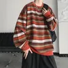 Мужские толстовки 2023, осень, мужские классические полосатые корейские модные мужские хип-хоп уличные толстовки с круглым вырезом, мужские повседневные трендовые пуловеры