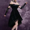 Robes décontractées Halloween 2023 Robe gothique Goth Lolita Mini Noir Drapé Bodycon Vintage Fête d'anniversaire pour manches courtes Frenulum Beach