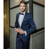 Men's Suits Navy Blue Men Suit 2 Pieces Jacquard Blazer Pants One Button Peaked Lapel Tuxedo Business Modern Wedding Groom Costume Homme