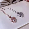 Classic Romantic Fashion Jewelry Real 925 Sterling Silver&Rose Gold Fill Round White Topaz CZ Diamond Dancing Pendant Clavicle Nec285S