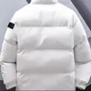 Traje de algodón de moda para hombre nuevo estilo minimalista japonés fresco tres rayas traje de algodón con capucha gruesa pareja casual cuello alto abrigo de piedra cálido