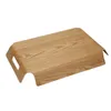 Bandejas para té 2X mesa de escritorio de lujo de bambú en la cama, bandeja de madera para pan, fruta de madera, desayuno, comida, pastel, servicio de café con asas