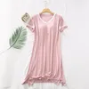 Kvinnors sömnkläder Summer Modal Nightdress Chest Pad V-Neck Kort ärm Sleep Dress Home Wear Nightshirt Kvinnor Lossa bekväma nattklänningar