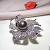 Broszki meibapj 12 mm Big Natural Black Pearl Flower Brooch Brooch Mash