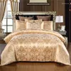 Bedding Sets European Style Satin Jacquard Beding Set Luxury Solid Color Textile Duvet Cover King Size Double Bed Bedspreads Be39