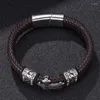 Charm Bracelets Fashion Cross Bracelet Men Jewelry Brown Braided Leather Handmade Stainless Steel Magnetic Clasps Punk Wristband FR0109