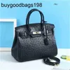 Ostrich Handbags Designer Bags Large Capacity Grain Cow Leather Platinum Bag Fashion European and American Style New Single Hav