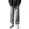 Jeans pour hommes hommes printemps jambe large avec entrejambe profonde déchiré rayures poches élégant pantalon en denim streetwear