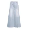 Dżinsowe dżinsy spodni solidne spodnie z frędzlami na nogi złożyć kieszeń pionowe rurki w talii dżinsowe spodnie