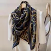 Foulards Marque Noir Café Soie Dames Écharpe Bandana Mode Conception Géométrique Carré Hijabs Châles D'hiver Foulard