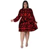 Sukienki plus size WSFEC XL-5xl Kobiety odzież Moda nadruk długie rękaw O Bandaż Losowy, swobodny elegancki kropla midi