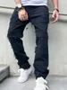 Мужские джинсы в американском стиле, черные повседневные брюки, потертые грубые уличные эластичные мужские брюки со средней талией