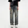 Jeans pour femmes American Retro Ripped Baggy Boyfriend pour femmes taille haute pantalon à jambe large pantalon en denim bleu foncé femme Y2k streetwear