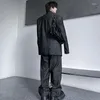 Mäns kostymer Syuhgfa Slim Blazers Set Dark Stripe Löst montering Man Casual Suit Coat Två stycke Koreansk stil Fashion Business Business