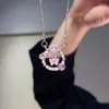 Anhänger Halsketten Charm Design Rosa Herz Zirkon Anhänger Halskette Für Frauen Korea Trendy Kristall Schmetterling Colliers Kette Luxus Schmuck