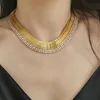 New Diamond Wide Big Pendant Necklace Gold Filled Fine Jewelry Choker Double Row Hardware Designer Locket Bangle Women Couple Fashion Silver