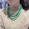 Kettingen Handgeknoopt 100 cm Natuurlijke 6-7 cm Witte Zoetwaterparel Groene Steen Lange Ketting Trui Keten Mode-sieraden