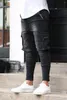Jeans pour hommes rétro multi-poches fermeture éclair élastique baggy Y2k hip hop streetwear lâche droite jambe large pantalon en denim pour hommes