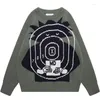 Camisolas masculinas Vintage Cartoon Jacquard Sweater Men Loose Oversized Malha Casual Jumper Pullver