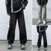 Jeans masculinos homens primavera calças individuais perna larga com virilha profunda listras rasgadas streetwear bolsos elegantes para