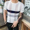 Men's Hoodies Summer O Neck Hollow Out Striped Short Sleeve Men Sweatshirt Breathable Thin Black White Spliced Hit Color Oversized Clothes