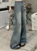 Calças de brim femininas francês vintage perna larga mulheres sólida streetwear altura cintura denim calças feminino estilo coreano baggy causal outono 2023