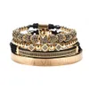 Luxury Gold Flätad justerbar armband Men Male Pärlor Crown Black CZ Zircon Charm rostfritt stål smycken gåva Valentins D285p