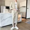 Männer Anzüge Sommer Streifen Anzug Männer Slim Mode Sozialen Herren Kleid Koreanische Casual Kurzarm Blazer Hosen Sets Büro formale