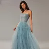 Light Dusty Blue Square Neck A Line Prom Dresses Spaghetti Straps Evening Graduation Party Gown Formal robes de soir