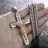 Colliers pendentifs en acier inoxydable multicouche croix Christ Jésus Crucifix pendentifs collier avec 24 '' chaîne mascotte bijoux de haute qualité