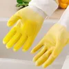Rękawiczki jednorazowe kuchenne PVC zmywanie naczyń wodoodpornych żółtych/ wiśni w proszku/ zielony pędzel do czyszczenia czyste narzędzia kobiety
