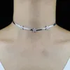 High Quality Classic Trendy Women Jewelry Gold Color Herringbone Star Chain Micro Pave Clear White CZ Charm Choker Necklace Choker2786