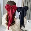 Saç klipsleri barrettes moda kadınlar kırmızı yay klipli saç klipsi Kore tarzı kadınlar uzun kurdele kelebek saç klipli saç aksesuarları 230928