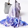 Scarves Nature Silk Long Scarf For Women Chinese Shawls Blue Fashion Neckerchief Satin Printed Neck