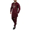 Men's Tracksuits Kaftan Luxury Men Suit Embroied Top Trousers 2 Piece Set Dashiki African Traditional Ethnic Style Clothes For Man Wedding