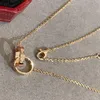 V Goud luxe kwaliteit dubbele ring connect hanger ketting in rose plated voor vrouwen bruiloft sieraden cadeau hebben stempel PS4787262n