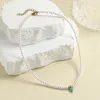 Hanger Kettingen Boheemse Hemelsblauw Liefde Hart Zirkoon Imitatie Parel Ketting Voor Vrouwen Roestvrij Stalen Sluiting Goud Kleur