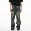 Mäns jeans Syuhgfa Broken Hole Tide Korean Style Straight Tube Baggy Denim Pants Street Ejressed Wide Leg Jean Trousers