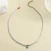 Anhänger Halsketten Bohemian Sky Blue Love Heart Zirkon Imitation Perlenkette Für Frauen Edelstahl Verschluss Gold Farbe