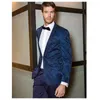 Men's Suits Navy Blue Men Suit 2 Pieces Jacquard Blazer Pants One Button Peaked Lapel Tuxedo Business Modern Wedding Groom Costume Homme